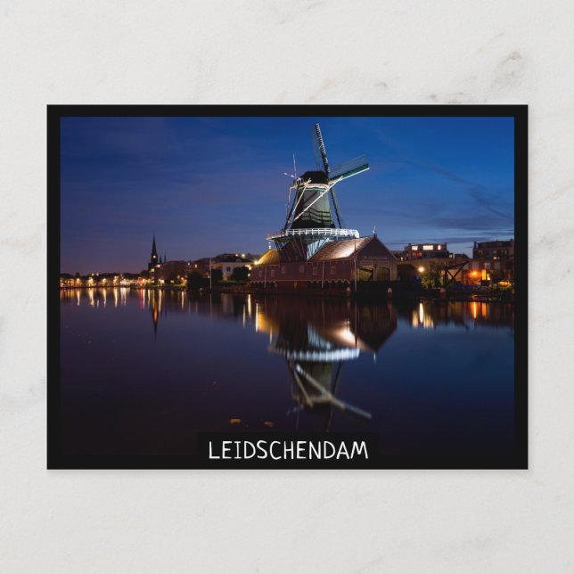 Leidschendam kvarn med reflexion nattetid vykort (Framsida)