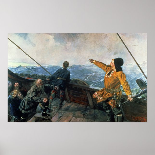 Leif Eriksson siktar land i Amerika, 1893 Poster (Framsidan)