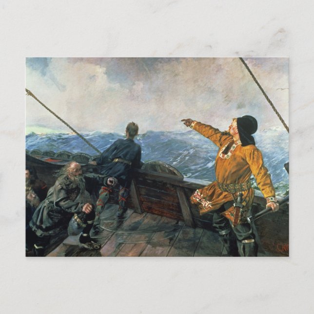 Leif Eriksson siktar land i Amerika, 1893 Vykort (Framsida)