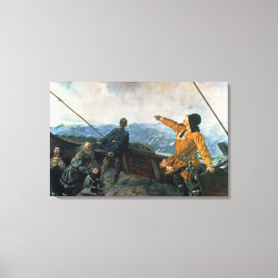 Leif Eriksson siktar landar i Amerika, 1893 Canvastryck