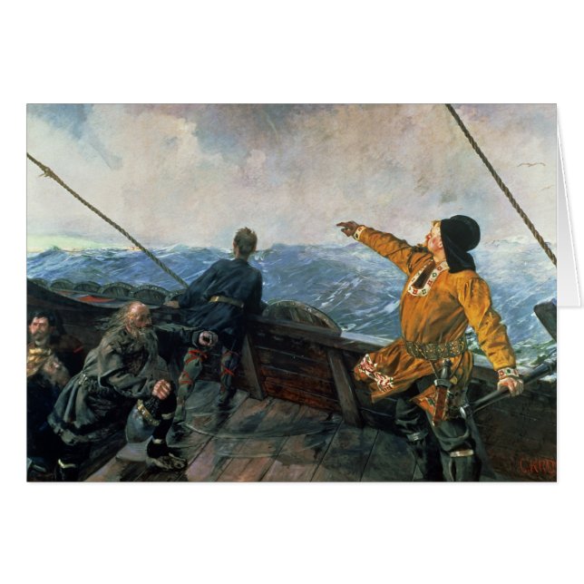 Leif Eriksson siktar landar i Amerika, 1893 Hälsningskort (Framsidan Horizontal)