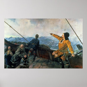 Leif Eriksson siktar landar i Amerika, 1893 Poster