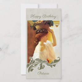 Leighton Girl basket of Frukt CC1195 Birthday Card Julkort