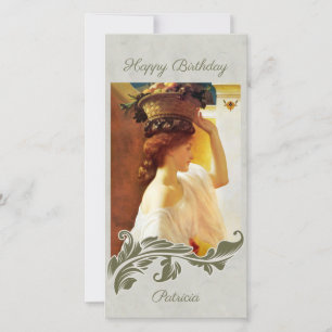Leighton Girl basket of Frukt CC1195 Birthday Card Julkort