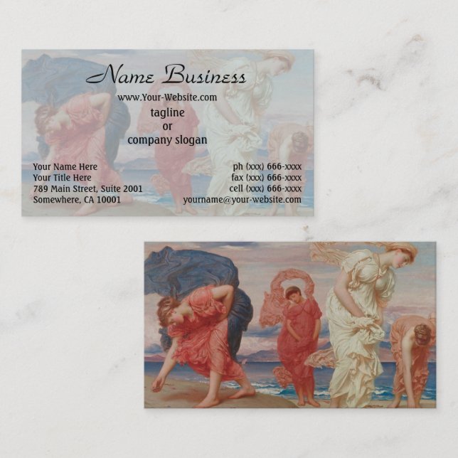 Leighton Grekiska flickor som plockar upp Småstarn Visitkort (Fram/baksida)