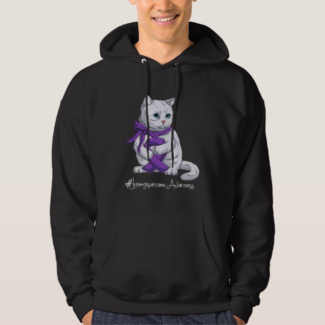 Leiomyosarcoma Awareness Month Purple Ribbon Cat Hoodie (Framsida)