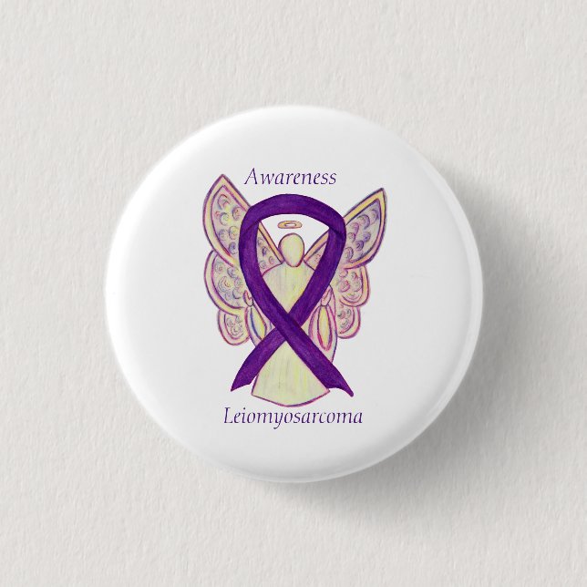 Leiomyosarcoma Lila Awarness Ribbon Angel Pin Knapp (Framsida)
