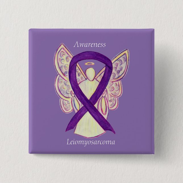 Leiomyosarcoma Lila Awarness Ribbon Angel Pin Knapp (Framsida)