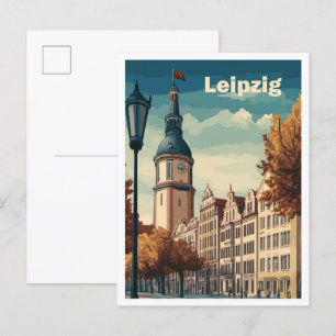 Leipzig Tyskland Art Vintage resor Illustration Vykort