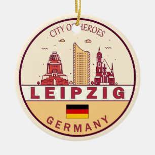 Leipzig Tyskland City Skyline Emblem Julgransprydnad Keramik