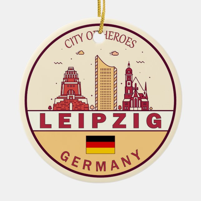 Leipzig Tyskland City Skyline Emblem Julgransprydnad Keramik (Framsidan)
