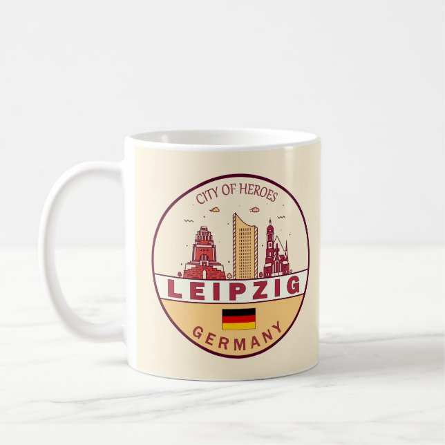Leipzig Tyskland City Skyline Emblem Kaffemugg (Vänster)