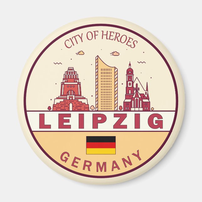 Leipzig Tyskland City Skyline Emblem Magnet (Framsidan)
