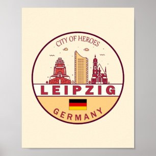 Leipzig Tyskland City Skyline Emblem Poster