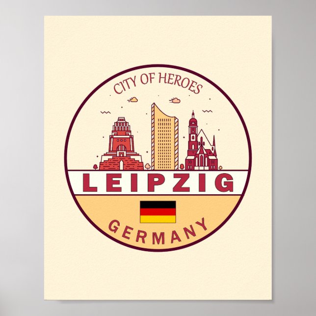 Leipzig Tyskland City Skyline Emblem Poster (Framsidan)