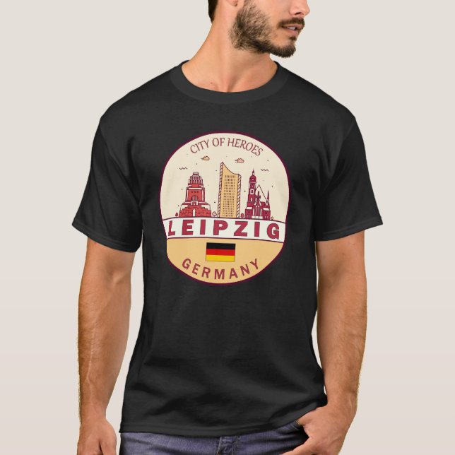 Leipzig Tyskland City Skyline Emblem T Shirt (Framsida)