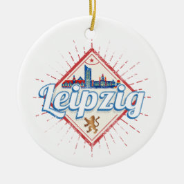 Leipzig Tyskland Sachsen Retro Skyline Vintage Julgransprydnad Keramik