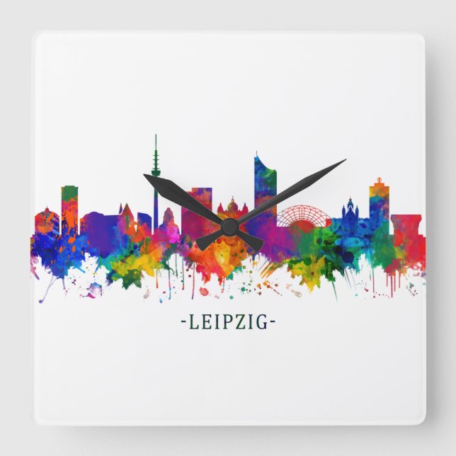 Leipzig Tyskland Skyline Fyrkantig Klocka (Framsida)