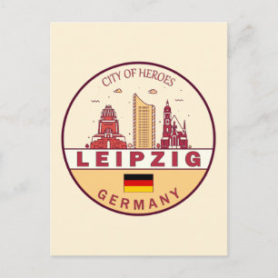 Leipzig Tyskland Stadssiluett Emblem Vykort