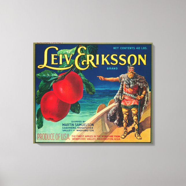 Leiv Eriksson Apple-etikett - Cashmere, WA Canvastryck (Framsida)