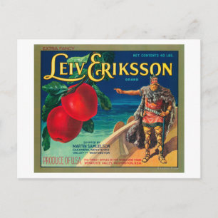 Leiv Eriksson Apple-etikett - Cashmere, WA Vykort