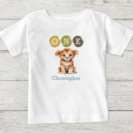 Lejon 1-årsdag en med namn blå t shirt