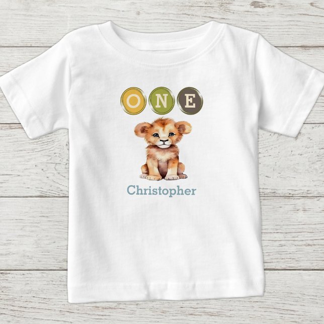 Lejon 1-årsdag en med namn blå t shirt (Skapare uppladdad)