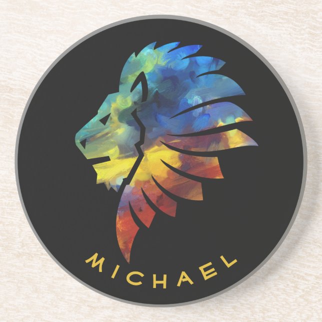 Lejon abstrakt, färglös konst kung krona för manar underlägg (Framsidan)