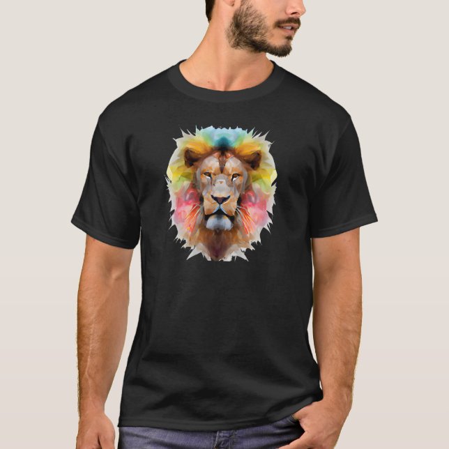 Lejon Abstrakt Polygon Coola Geometric Vild Animal T Shirt (Framsida)