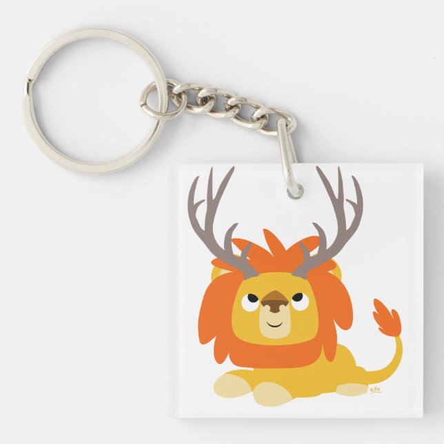 Lejon akryl-nyckelkedja,  Tecknad, tillstyrkt (Framsidan)