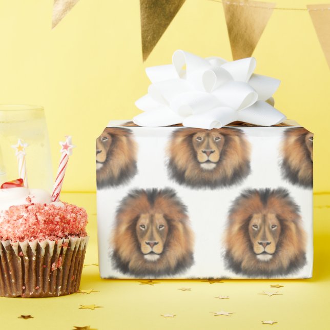 lejon akvarell Leo kung safari djur djungel katt  Presentpapper (Födelsedagsfest)