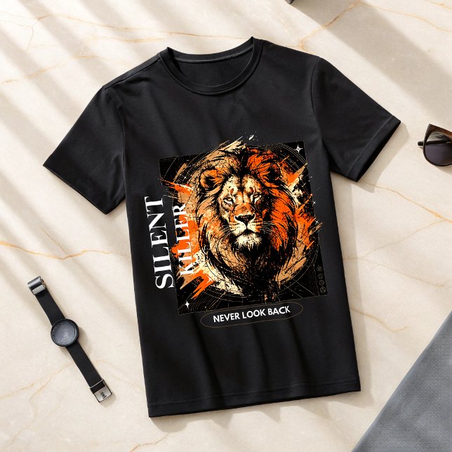 Lejon Aldrig Se Bakåt T-Shirt Motiverande Alpha  (Skapare uppladdad)
