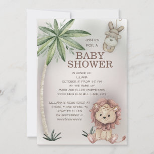 Lejon Apa Tropisk Palmeträd Safari Baby Shower Inbjudningar