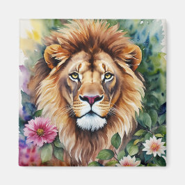 Lejon Art Blommigt vattenfärgsmagnet Magnet