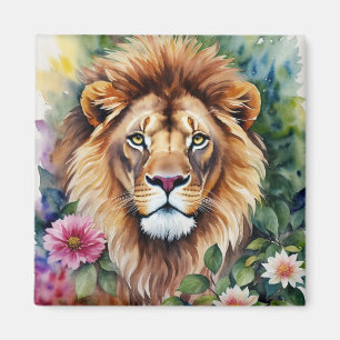 Lejon Art Blommigt vattenfärgsmagnet Magnet