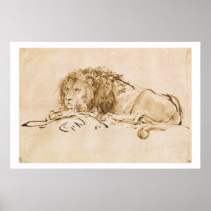 Lejon återställning (penna och bläck på pappra) poster