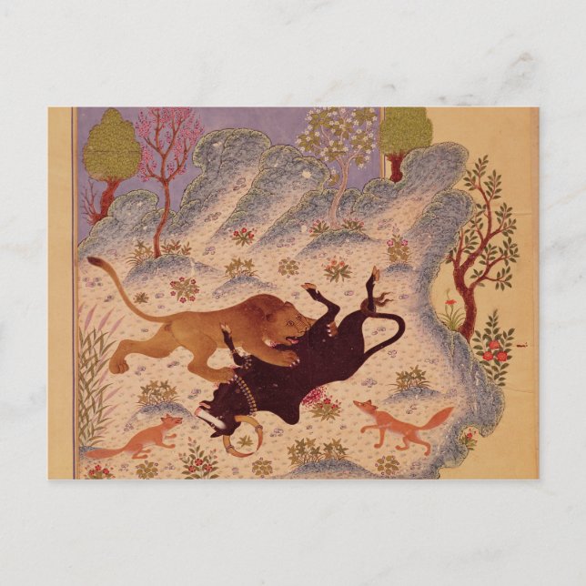 Lejon attack och dödande av en Bull Vykort (Framsida)