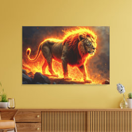 Lejon av flammor som brinner i vulkanen. canvastryck
