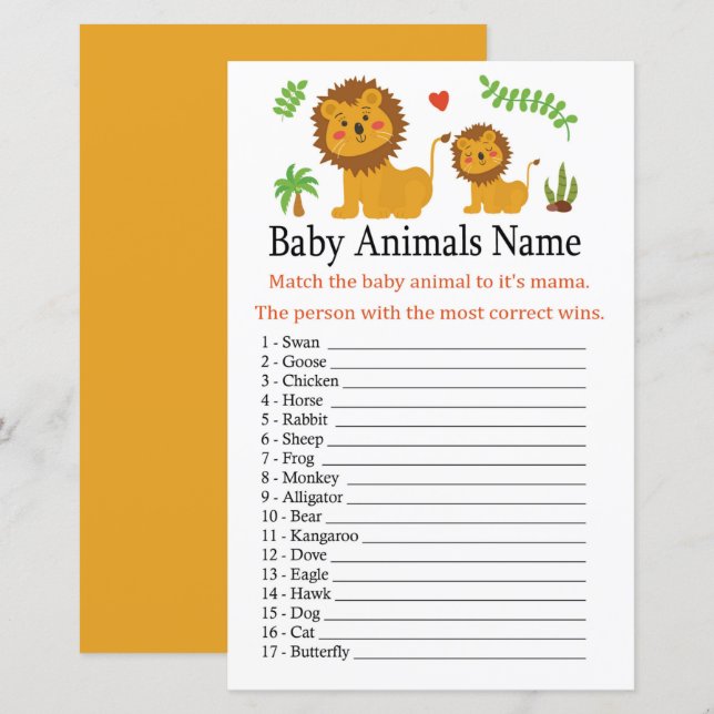 Lejon Baby Djur Namn Lek (Fram/baksida)