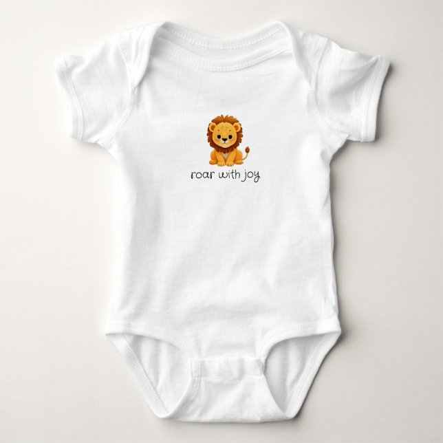 lejon baby-kroppsdräkt med glädje t shirt (Framsida)