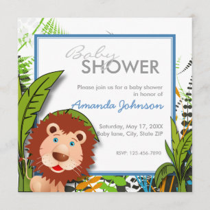 Lejon baby shower för beställnings- djungel inbjudningar