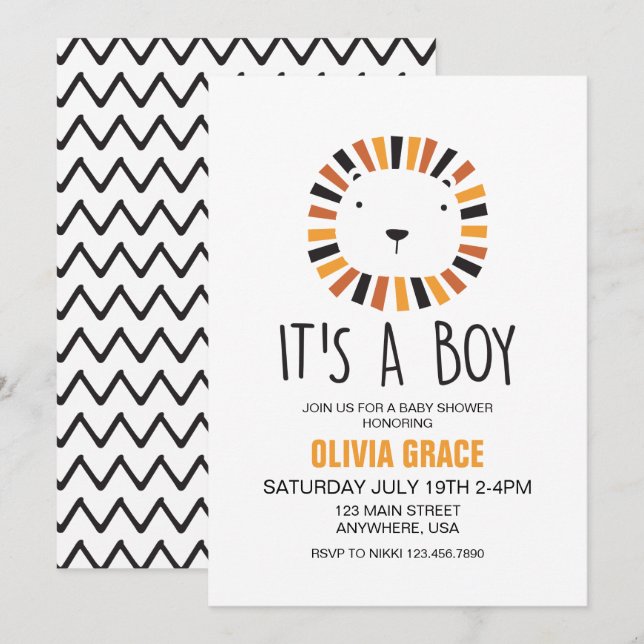 Lejon Baby Shower Inbjudan (Fram/baksida)