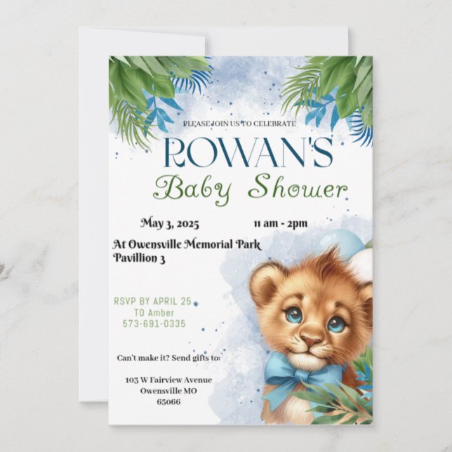 Lejon Baby Shower Inbjudan (Framsida)