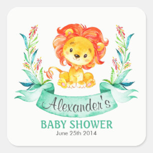 Lejon baby showerklistermärke för vattenfärg fyrkantigt klistermärke