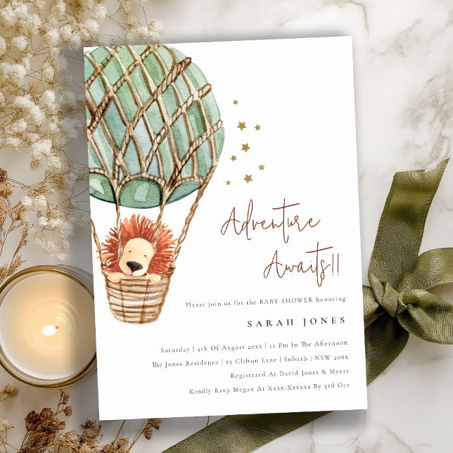 Lejon babyåda för Eco Grönt Luftballong Inbjudan (Skapare uppladdad)