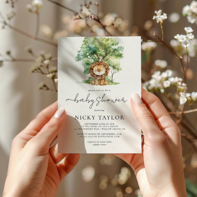 Lejon babystövel i Snö med vattenfärg Woodland Inbjudningar (Skapare uppladdad)