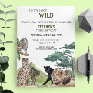 Lejon Big Cats Jungle Safari Vild Birthday Inbjudningar