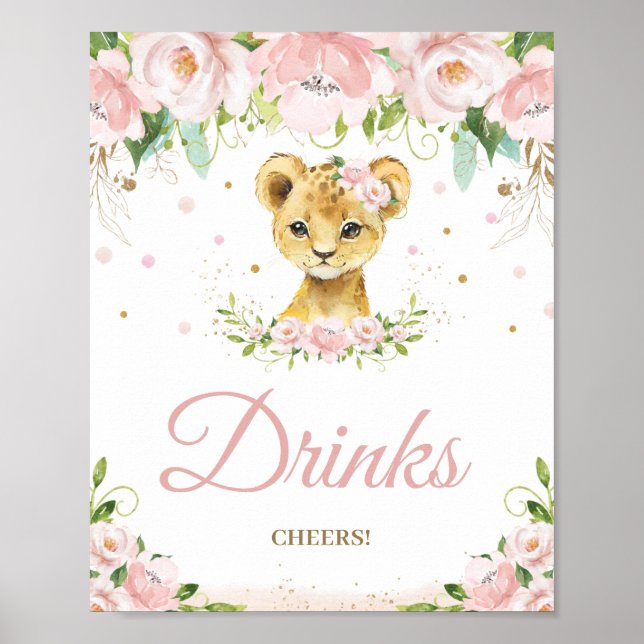 Lejon Blommigt för  Rosa, babyskor Drinks Chef Poster (Framsidan)