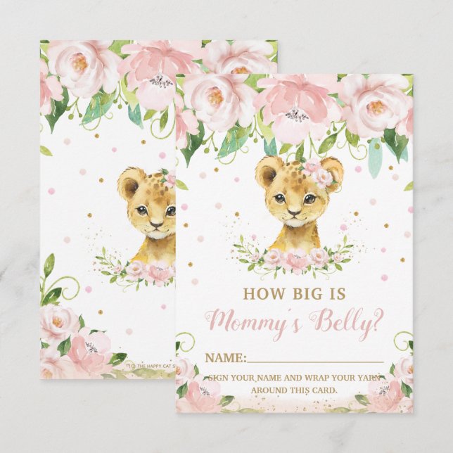 Lejon Blommigt Hur stort är Mamma Belly Game Card Inbjudningar (Fram/baksida)