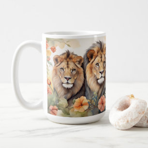 Lejon Blommigt och vattenfärgsfärgskonst Kaffemugg